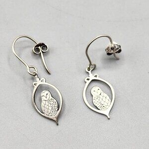 Tashi Owl Drop Hook Earrings Silver 925